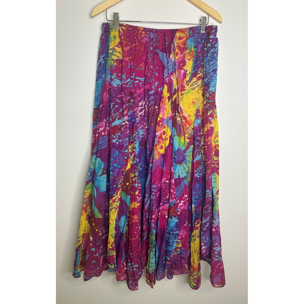 CAITE Maxi Cotton Lined Boho Abstract Maxi Skirt Large Festival Gypsy Beachy - Picture 2 of 12